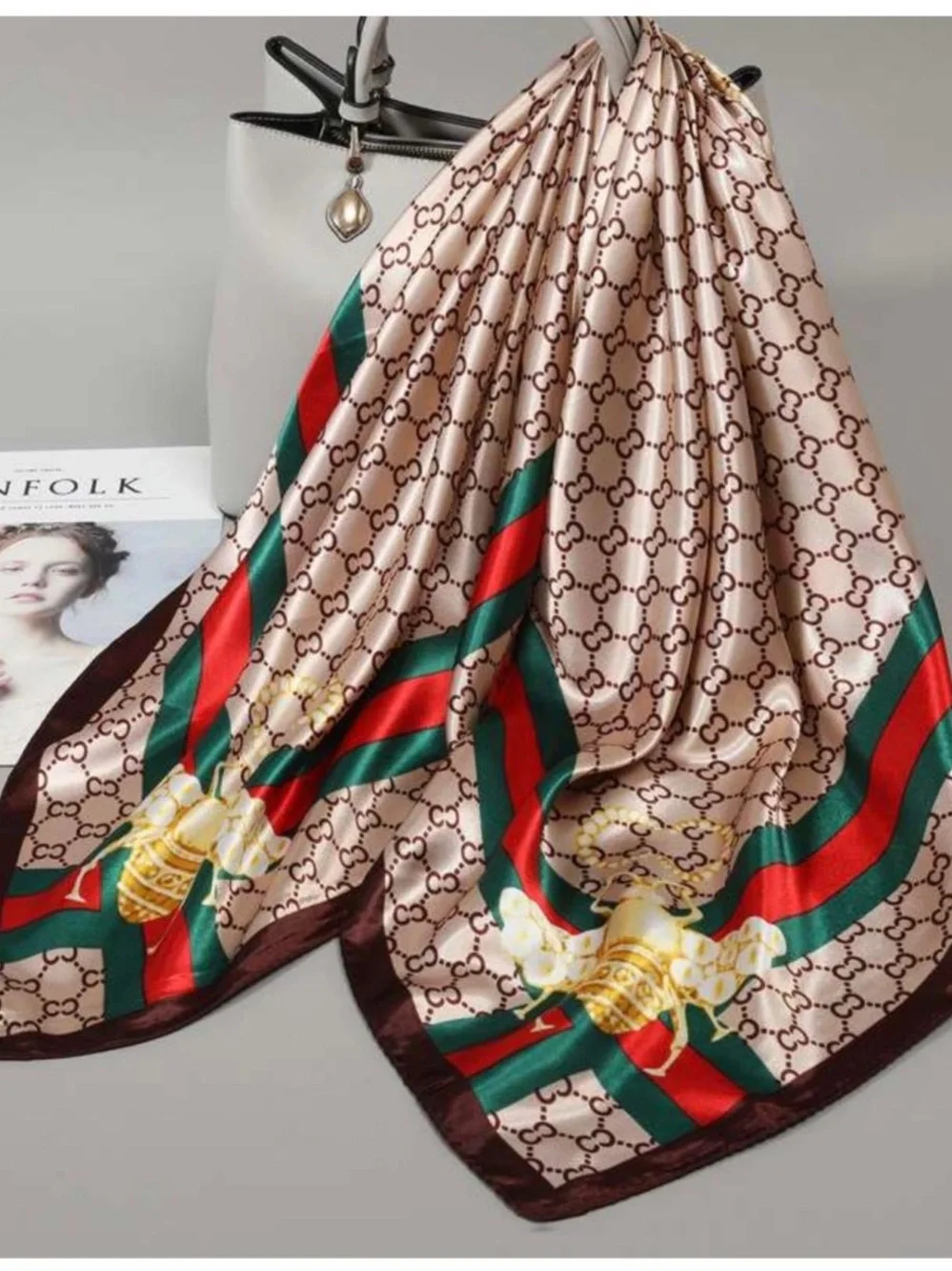 Silky Fashion Hair Scarf - Green Multicolor